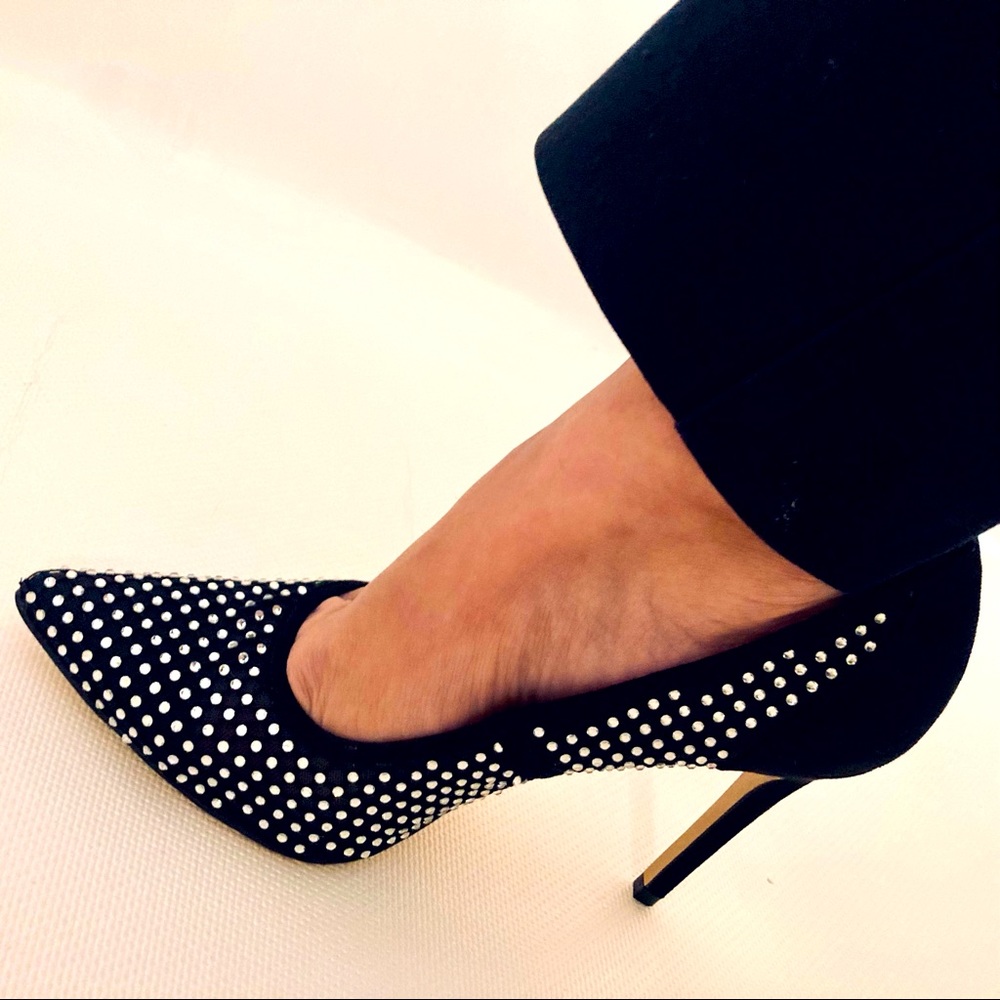 Mix No. 6 Dinna Black Mesh Pumps With Rhinestones Size 7M - EUC!